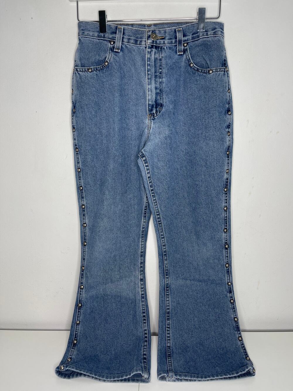 Lee — Vintage Studded Bootcut Fare Leg Blue Denim Jeans — Women's Size 27 Petite